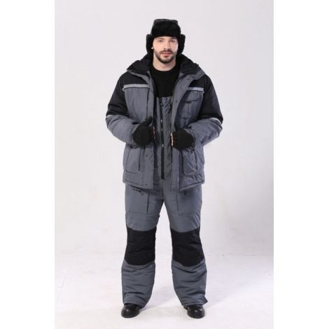 Костюм мужской "Полюс" (Термофайбер) зимний т.Таслан "Серый с черным"