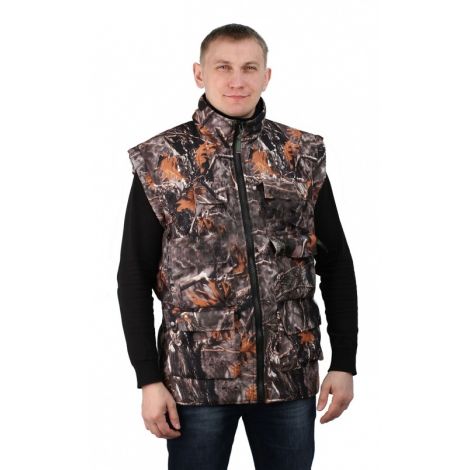 Жилет мужской "Охотник" утепленный КМФ "рыжий лист"