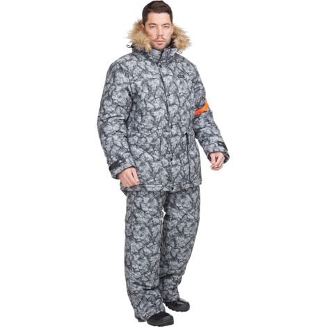 Костюм мужской "Аккем" зимний,мех. капюшон, тк. 83% пэ,17% нейлон, цв, кмф серый (камни). "Sobol"