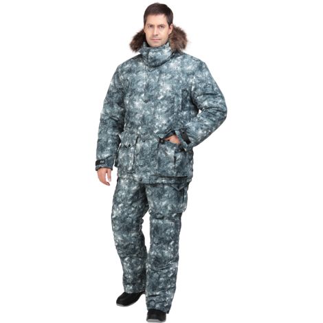 Костюм мужской "Кабарга" зимний,мех. капюшон, тк. 83% пэ,17% нейлон, цв, кмф серый (глина). "Sobol"