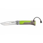 Нож Opinel серии Specialists Outdoor №08, клинок 8,5см., нерж.сталь, пластик, свисток+темляк, зеленый/серый