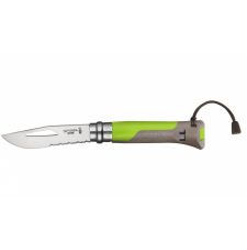 Нож Opinel серии Specialists Outdoor №08, клинок 8,5см., нерж.сталь, пластик, свисток+темляк, зеленый/серый