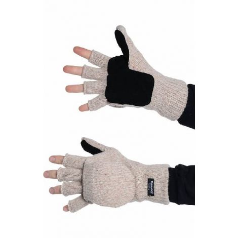 Перчатки-варежки шерстяные со спилковыми накладками, утепл. Тинсулейт